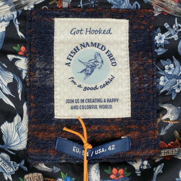 A Fish Named Fred Vest Wool Plaid Waistcoat Blue Grey Check Size 42 Mens New - Picture 5 of 13